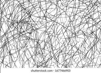 Grunge texture of chaotic hand-drawn doodles. Monochrome background of careless lines, traces of a pen. Overlay template. Vector illustration