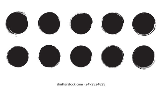 Grunge Textur Kreis Form. Pinsel Banner Kollektion. Vektorillustration