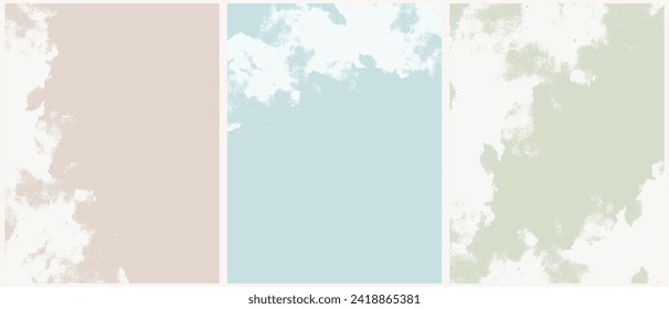 Grunge Texture with Copy Space. Abstract Surreal Vector Background with Messy Grungy Stains on a Pastel Blue, Light Green and Beige Layout. Simple Irregular Rough Print. Textured Modern Design. RGB.