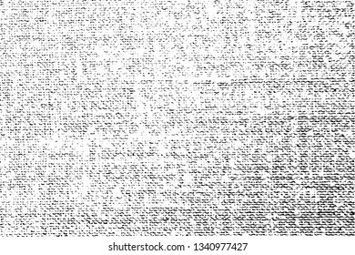 Grunge texture cotton canvas. Monochrome background of the reverse side of fabric with the noise, waves, dots, grit and halftone. Overlay template. Vector illustration