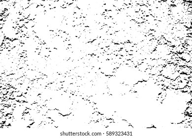 Grunge texture with dirt and grains. Obsolete concrete wall. Weathered asphalt surface. Black and white monochrome vector texture. Aged and scratched stone overlay for vintage effect. Grit trace