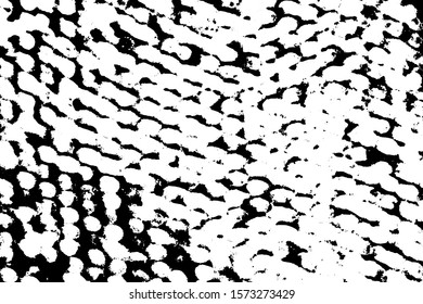 Grunge texture of dirty cellular surface. Monochrome grid background with circular cells, spots, noise and grit. Overlay template. Vector illustration