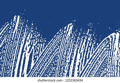 Grunge texture. Distress indigo rough trace. Extra background. Noise dirty grunge texture. Dramatic artistic surface. Vector illustration.