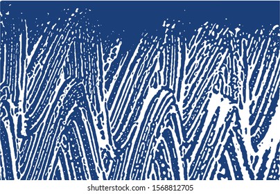 Grunge texture. Distress indigo rough trace. Enchanting background. Noise dirty grunge texture. Unique artistic surface. Vector illustration.