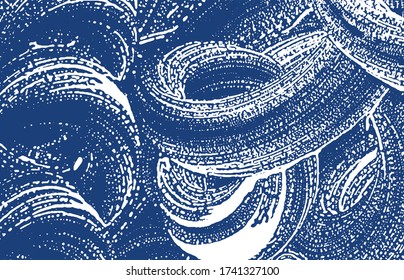 Grunge texture. Distress indigo rough trace. Exceptional background. Noise dirty grunge texture. Mesmeric artistic surface. Vector illustration.
