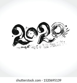 Grunge texture drawn 2020. Graphic template illustration of the digits 2020 to the design of the calendar, new year products, other.