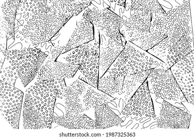 Una textura gruesa dibujada en tinta sobre una superficie abstracta ilegible en recortes. Ilustración vectorial. Plantilla de superposición.