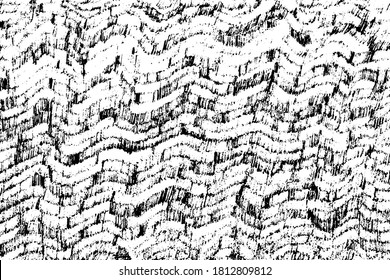 Grunge la textura de la superficie dibujada con trazos en forma de ondas. Textura dibujada a mano. Ilustración vectorial. Plantilla de superposición.