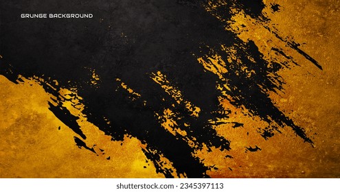 Grunge texture effect background. Distressed rough dark abstract textured. Black isolated on golden decoration. Graphic design element vintage style concept for banners, flyer, card, or brochure cover