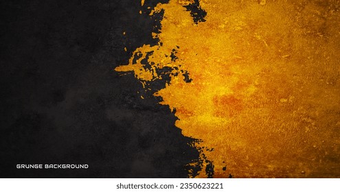 Grunge texture effect background. Distressed rough dark abstract textured. Black isolated on golden decoration. Graphic design element vintage style concept for banners, flyer, card, or brochure cover