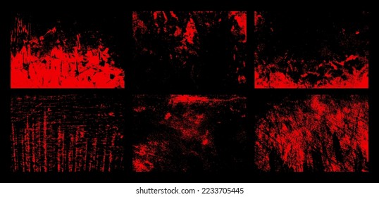 Grunge texture effect set. Distressed overlay rough textured. Abstract monochrome. Red isolated on black background. Graphic design element halftone style concept for banner, flyer, poster, etc