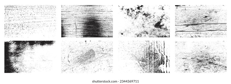 Grunge texture effect set. Distressed overlay rough textured. Abstract vintage monochrome. Black isolated on white background. Graphic design halftone style concept for banner, flyer, etc