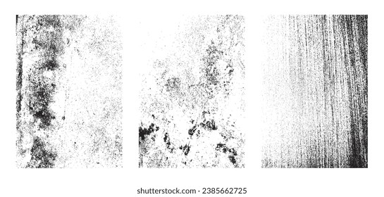 Grunge texture effect set. Distressed overlay rough textured. Abstract vintage monochrome. Black isolated on white background. Graphic design halftone style concept for banner, flyer, etc