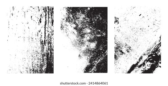 Conjunto de efectos de textura gruesa. Sobrecarga perturbada texturada. Resumen monocromo vintage. Negro aislado sobre fondo blanco. Diseño gráfico concepto de medio tono para banner, volante, etc