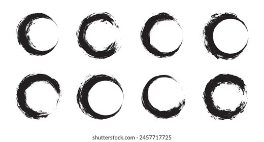 Grunge texture effect set. Grainy shape decoration. Abstract frames with distressed circles style. Black colors isolated on white background. Graphic design with elegant concept for poster, flyer, etc