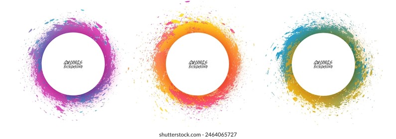 Conjunto de efectos de textura de grunge. Decoración granulada. Marcos Abstractas con estilo de círculos de acuarela. Mezcla colores aislados sobre fondo blanco. Diseño gráfico con concepto elegante para póster o volante