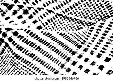 Grunge la textura del tejido de la jaula en una dirección diferente. Tinta, suciedad, manchas, granos de arena.Ilustración vectorial. Plantilla de superposición.