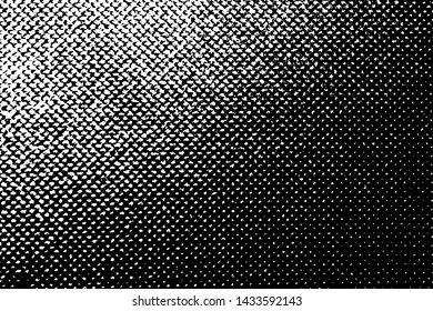 Grunge texture fabric with gradient. Monochrome halftone background of rough cloth with stains, noise and graininess. Overlay template. Vector illustration
