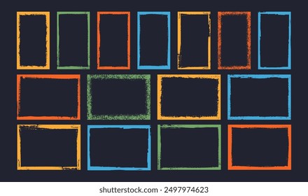 Marco de textura Grunge. Borde de superposición de pincel. Plantilla decorativa de tinta vintage de Anuncio texturizado Abstractas grange para historias de redes sociales, póster impreso y tarjeta. Vector de pinceladas angustiadas.