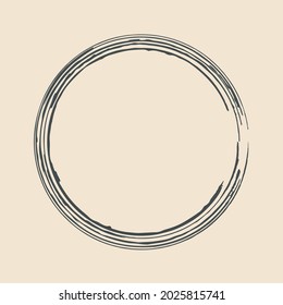 Grunge texture frame, Ink brush stroke wreath. Circle shape, hand drawn, paint line, black color. White background. Vector illustration