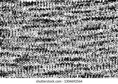 Grunge texture of the front side of the melange jersey. Monochrome dark background of large hand-knit knitted melange yarn. Overlay template to quickly create a grunge effect. Vector illustration
