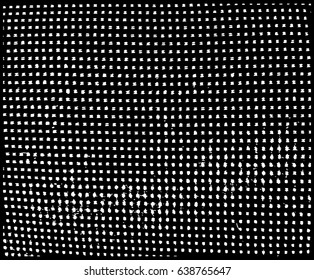 Grunge texture with halftone effect with uneven circles, squares, particles.  Distress background for create vintage, aging, futuristic, antiquity textures. Black and white.  Vector illustration