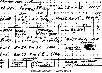 Grunge texture of handwritten draft of the manuscript. Retro background of handwritten text and numbers. Unreadable sloppy handwriting. Pattern overlay to simply create a grunge effect. Vector EPS10