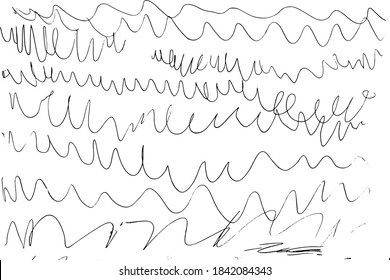 Grunge texture of incomprehensible handwritten scribbles, zigzags, similar to children's scribbles. Vector illustration. Overlay template.