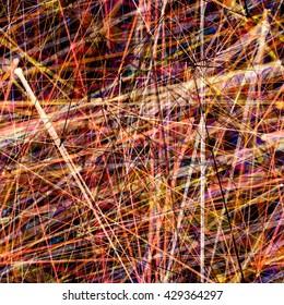 Grunge texture. Light scratches on dark background. Seamless pattern. Random interlacing lines as a network.