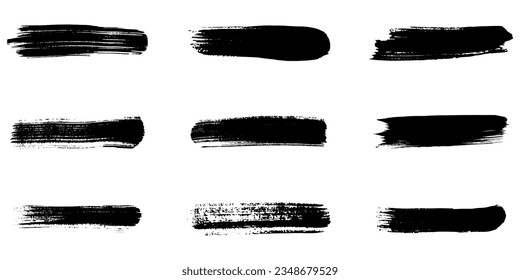 Textura Grunge, pincel de pinza de línea. Colección de elementos gráficos de pincel, fondo abstracto negro ondulado. Juego de banners de Pincel de tinta sucia. Ilustración de vectores aislados.