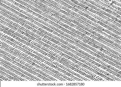 Grunge texture lines on the diagonal. Monochrome background of unreadable doodles. Vector illustration. Overlay template.