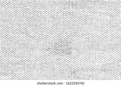Grunge texture of natural fabric with a clear thin weave of threads. Abstract background of light gray fabric with fine grain.  Vector illustration. Overlay template.