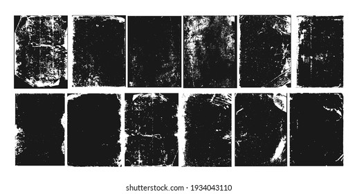 Grunge texture noise, abstract black effect set, vector illustration. Dark dirty overlay design, ink paint background. Backdrop textured grain collection, isolated on white splash pattern.