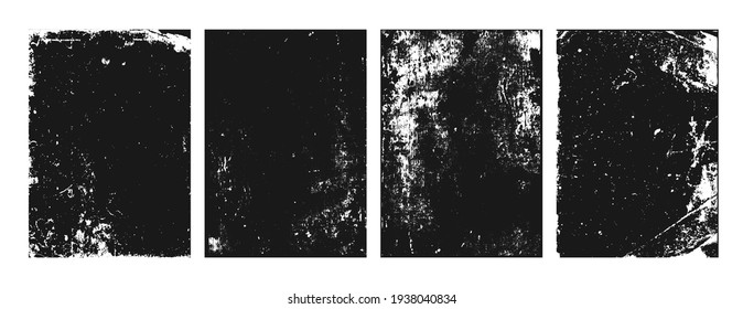 Grunge texture noise, abstract black effect set, vector illustration. Dark dirty overlay design, ink paint background. Backdrop textured grain collection, isolated on white splash pattern.