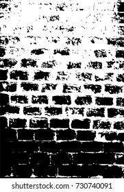 Grunge texture of old brick wall. Distressed overlay illustration. Black and white vector background for retro design.