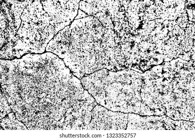 Grunge texture of old cracked concrete wall. Monochrome background of damaged dirty rough surface with scratches, noise and stains. Overlay template to quickly create a grunge effect. Vector EPS10