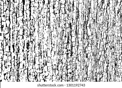 Grunge texture of old cracked paint on wooden wall. Monochrome background of wood bark with cracks. Overlay template to quickly create a grunge effect. Vector illustration