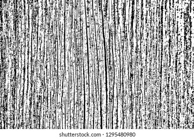 Grunge texture of old cracked wood board. Monochrome background of wooden wall surface with vertical streaks. Vector illustration