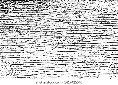 Grunge texture of old damaged surface with stripes, halftone, noise, dots and grit. Monochrome background of distressed scratched wooden board. Overlay template. Vector illustration