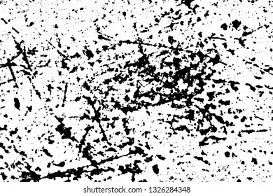 Grunge texture of old dirty damaged wall. Monochrome background of stained surface with scratches, spots, noise and grit. Overlay template to quickly create a grunge effect. Vector illustration
