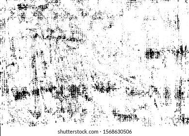 Grunge Texture Of Old Dirty Surface. Monochrome Abstract Background Chicken Wire Mesh With Patches , The Noise, The Graininess. Overlay Pattern. Vector Illustration. Halftone Fabric Backdrop.