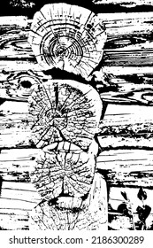 Textura gruesa de troncos antiguos con una textura clara de madera antigua. Corta el árbol, el final del tronco de la vieja casa de troncos. Ilustración vectorial. Plantilla de superposición.