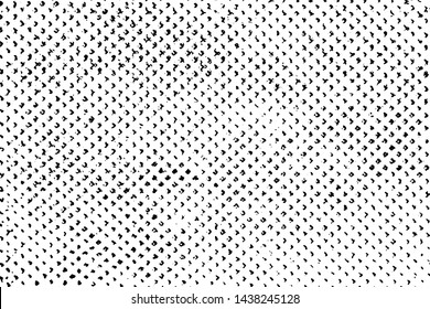 Grunge texture of old rough fabric. Monochrome background of coarse cloth with halftone, spots, noise and grit. Overlay template to quickly create a grunge effect. Vector EPS10 illustration