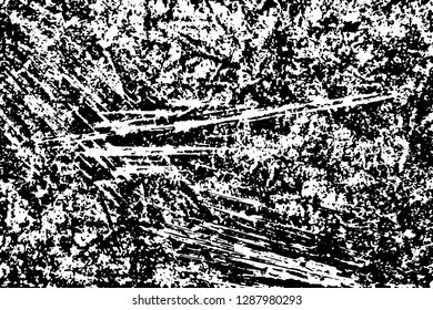 Grunge texture of old scratched up badly damaged wooden surfaces. Monochrome dark dirty background of vintage shabby surface. Overlay template to simply create a grunge effect. Vector EPS10