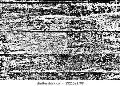 Grunge texture of old shabby horizontal boards. Monochrome background of dirty dark damaged wooden wall. Overlay template to quickly create a grunge effect. Vector illustration