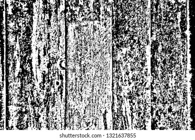 Grunge texture of old shabby vertical wooden boards. Monochrome background of the damaged dirty surface of the wooden fence. Overlay template to quickly create a grunge effect. Vector illustration