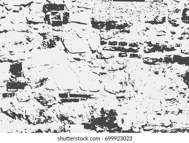 Grunge texture of old stone wall with small inclusions of bricks. Halftone overlay. Vector background.