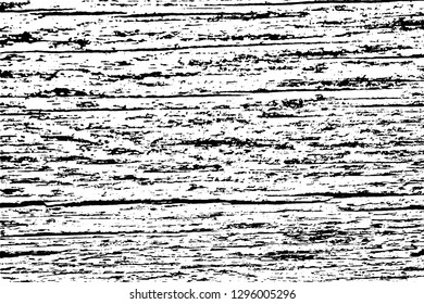 Grunge texture of old wood surface with streaks and longitudinal cracks. Monochrome background of damaged spoiled dirty board. Overlay layer to quickly create a grunge effect. Vector EPS10