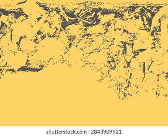 Grunge texture with organic leaf elements on yellow and black background. Bold two-tone vector overlay for vibrant distressed design effects.