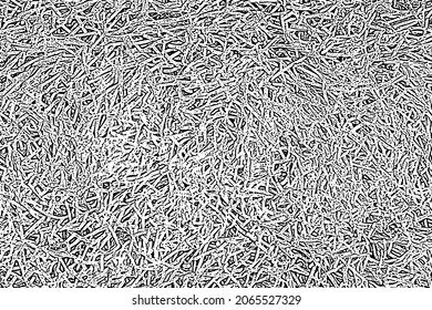 Grunge Textur einer organischen Pflanzenoberfläche. Monochrome fleckige Hintergrund der chaotischen Verflechtung von kleinen Fasern und Villa Nahaufnahme, mit Lärm, Flecken und Korn. Vorlage überlagern. Vektorgrafik